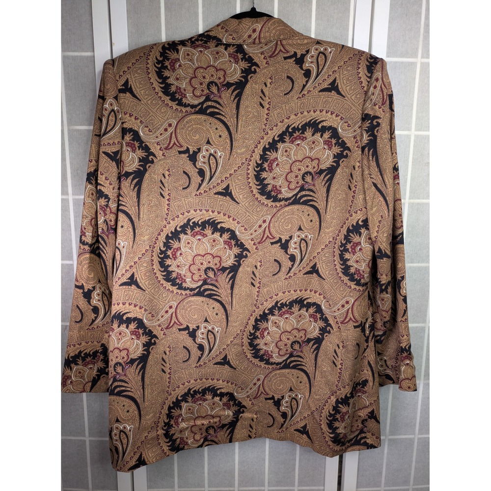 Worthington Womens Vintage Paisley Blazer 12P Jacket Retro Boho Shoulder Pads - Picture 5 of 6